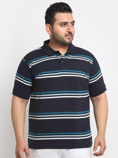 melon by pluss navy cotton regular fit striped plus size polo t-shirt