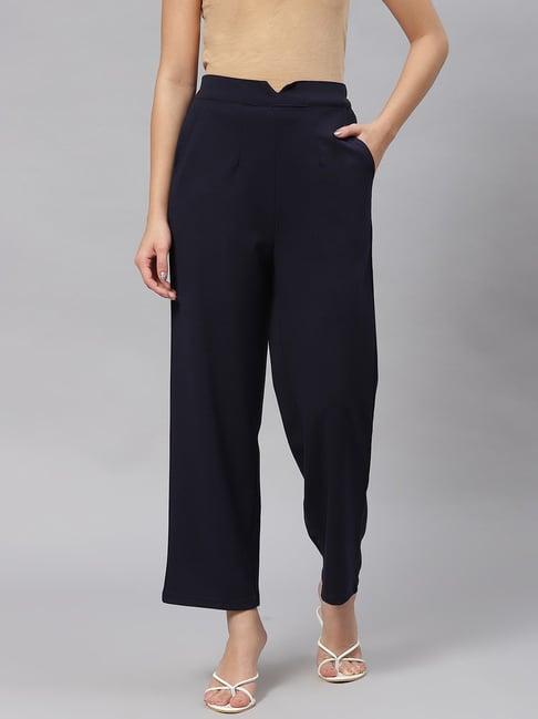 melon by pluss navy mid rise regular fit trousers