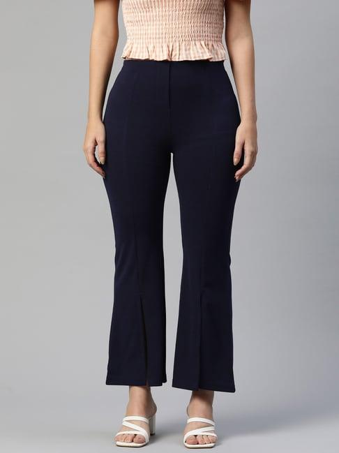 melon by pluss navy regular fit mid rise trousers