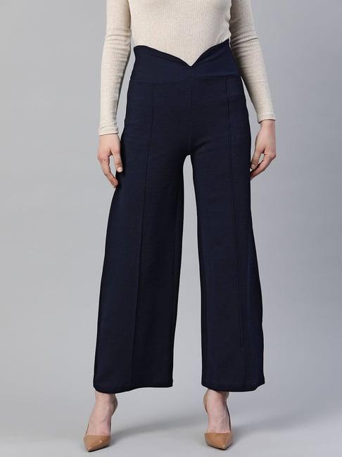 melon by pluss navy regular fit mid rise trousers