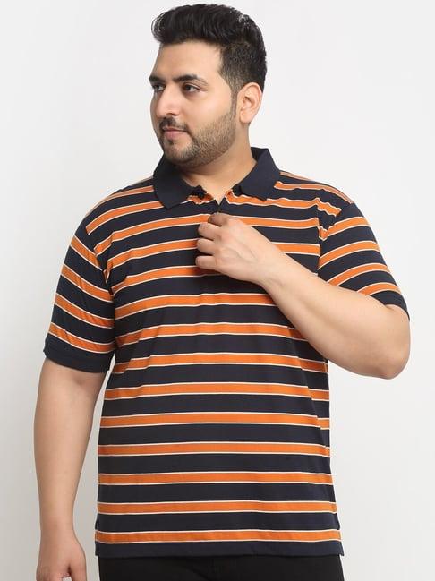 melon by pluss orange & black cotton regular fit striped plus size polo t-shirt