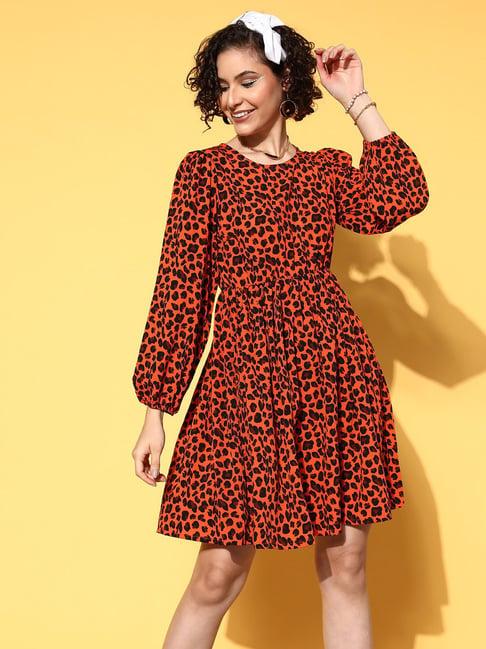 melon by pluss orange printed a line dress