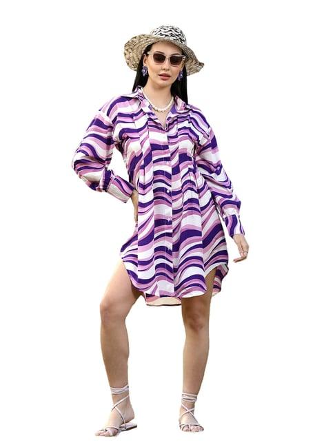 melon by pluss purple & white printed shirt dress