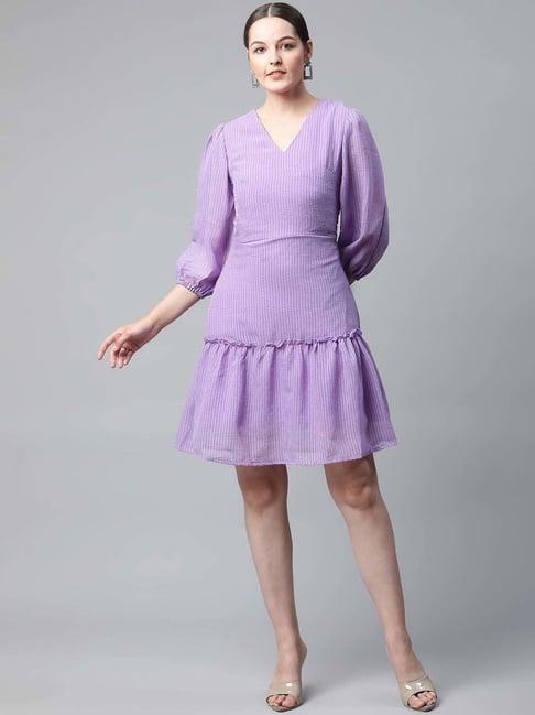 melon by pluss purple self pattern a-line dress