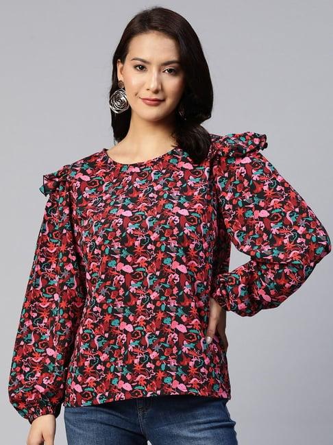 melon by pluss red & pink floral print top
