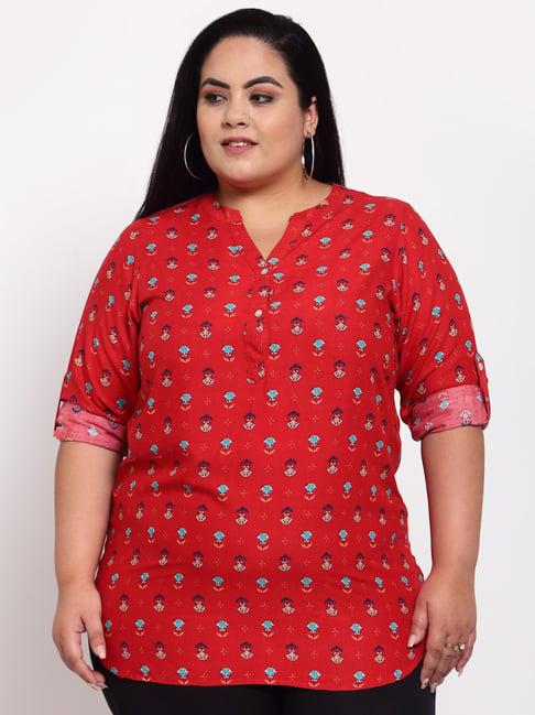 melon by pluss red cotton printed tunic