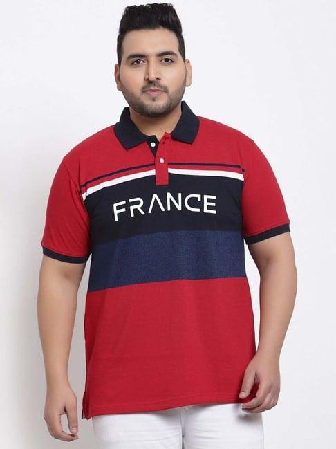 melon by pluss red cotton regular fit printed oversize polo t-shirt