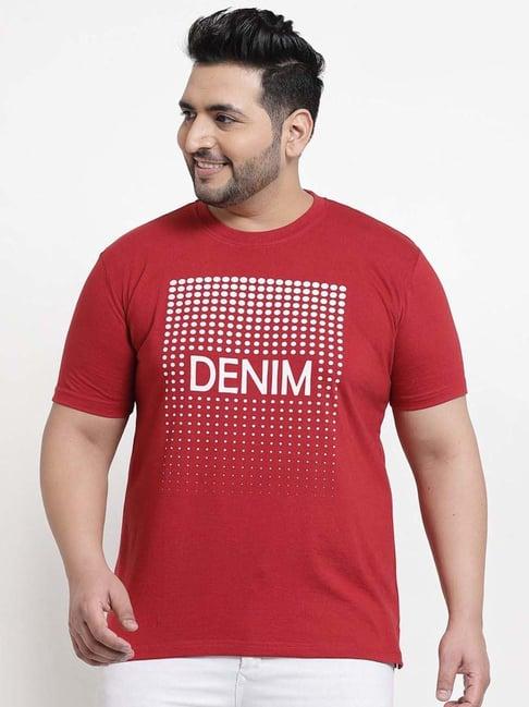 melon by pluss red cotton regular fit printed oversize t-shirt