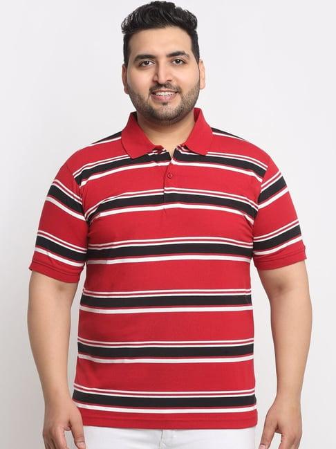 melon by pluss red cotton regular fit striped plus size polo t-shirt