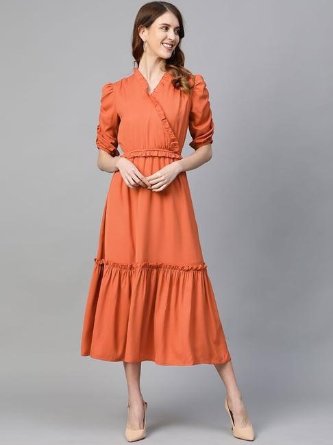 melon by pluss rust below knee dress