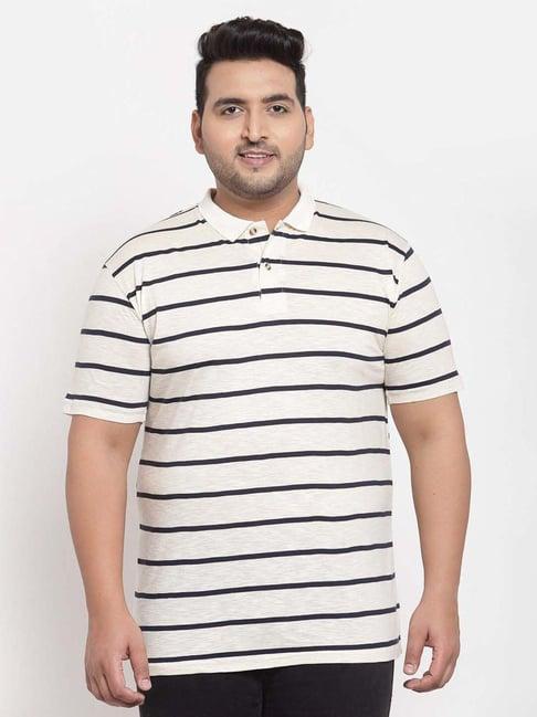melon by pluss white cotton regular fit striped oversize polo t-shirt