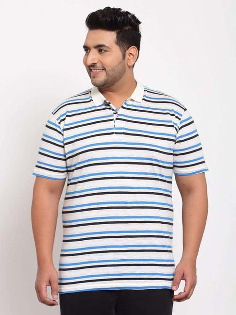 melon by pluss white cotton regular fit striped oversize polo t-shirt