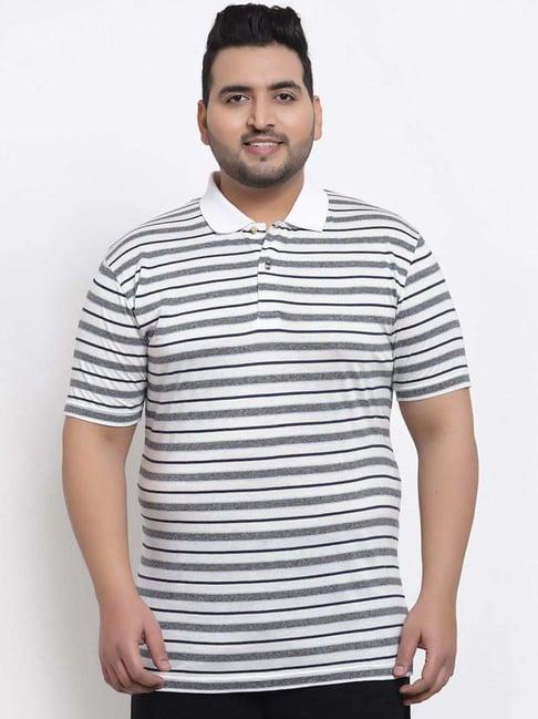 melon by pluss white cotton regular fit striped oversize polo t-shirt