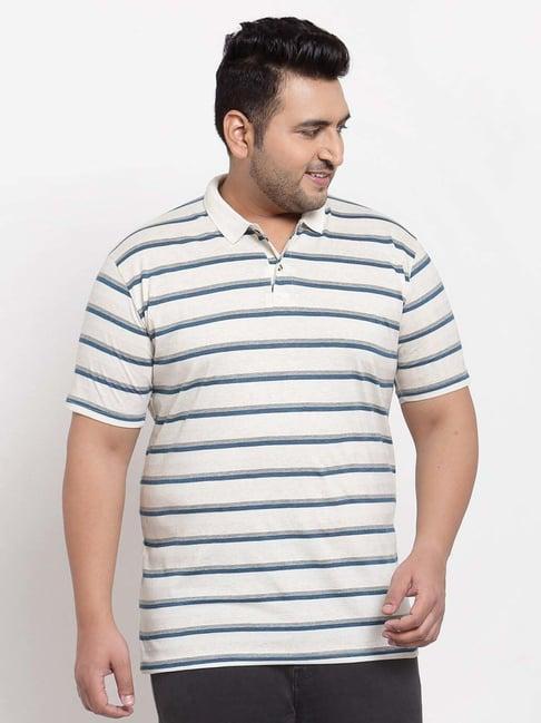 melon by pluss white cotton regular fit striped oversize polo t-shirt