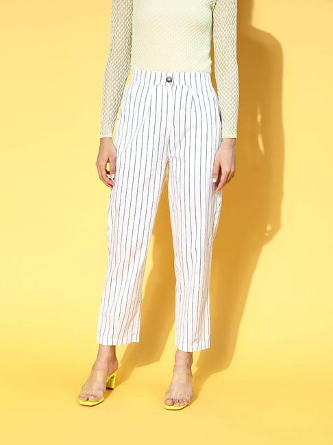 melon by pluss white regular fit striped trousers