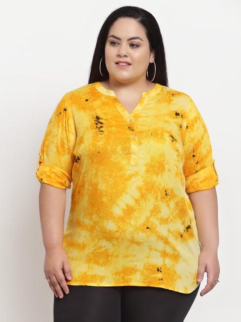 melon by pluss yellow printed top