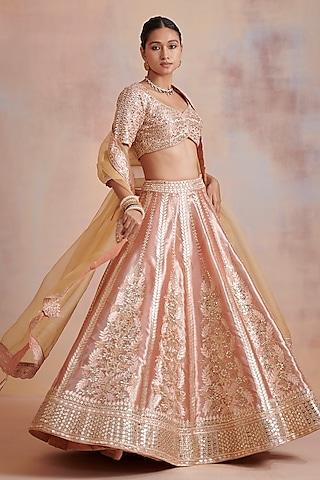 melon orange embroidered lehenga set