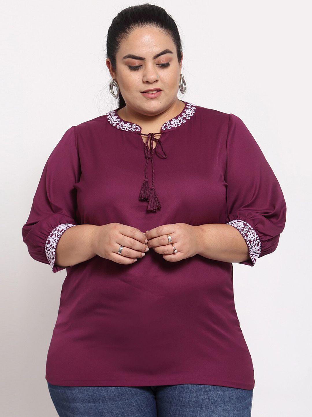 melon women maroon & white tie-up neck top