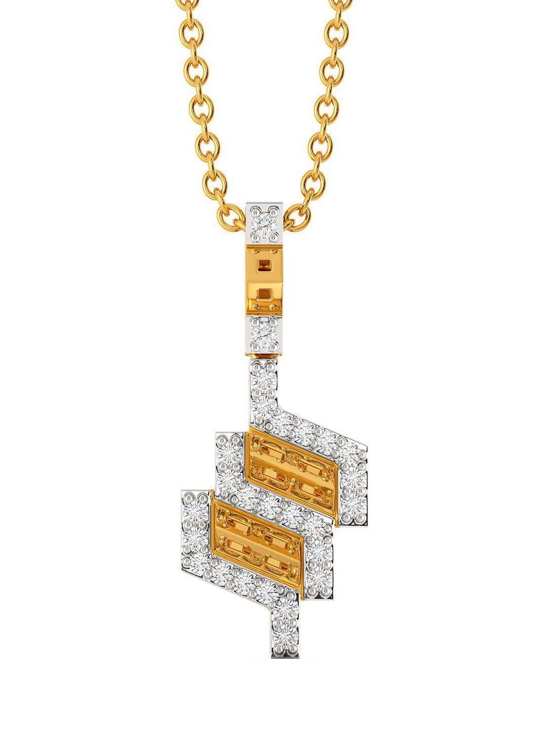 melorra sleek segments rhodium-plated 18kt gold diamond-studded pendant - 2.11 gm