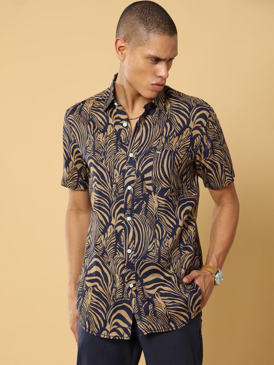 melvin jones classic abstract printed linen casual shirt