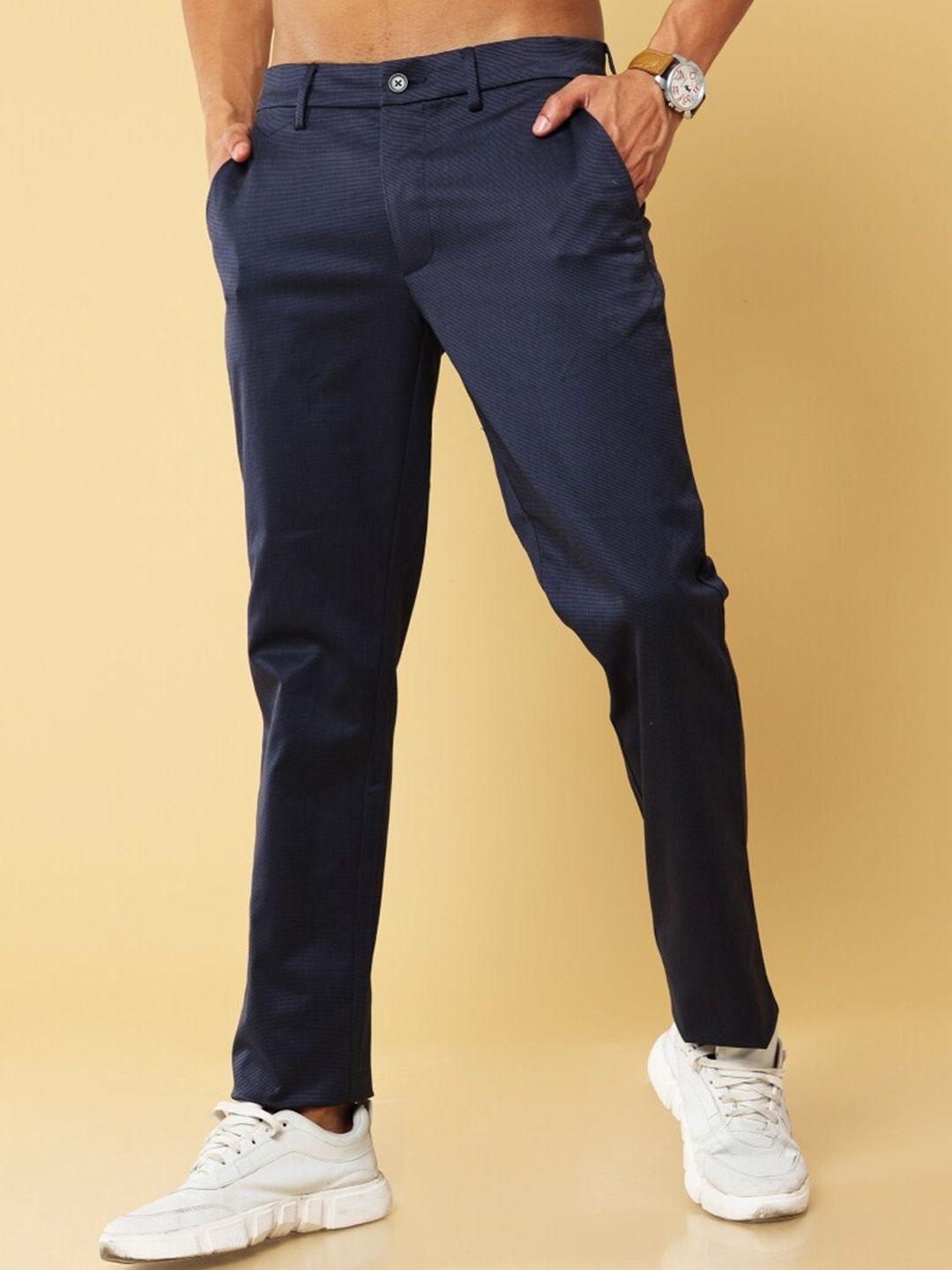 melvin jones men self design textured comfort mid-rise trousers