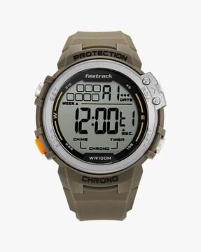 men 38068pp04 streetwear grey digital dial green silicone strap watch