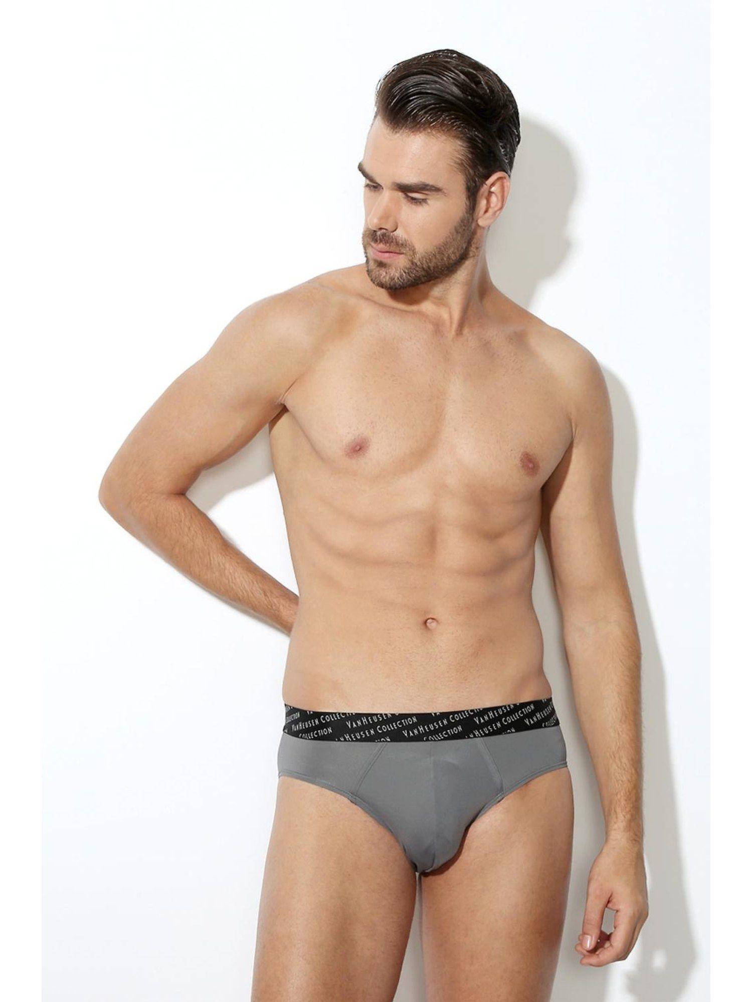 men 4-way stretch & 3d logo waistband tactel briefs - grey