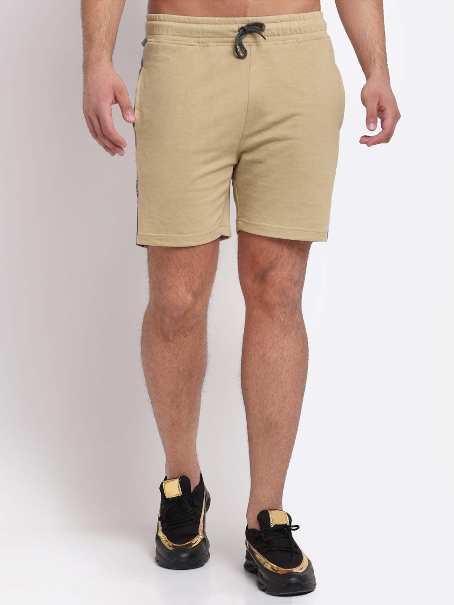 men beige regular shorts
