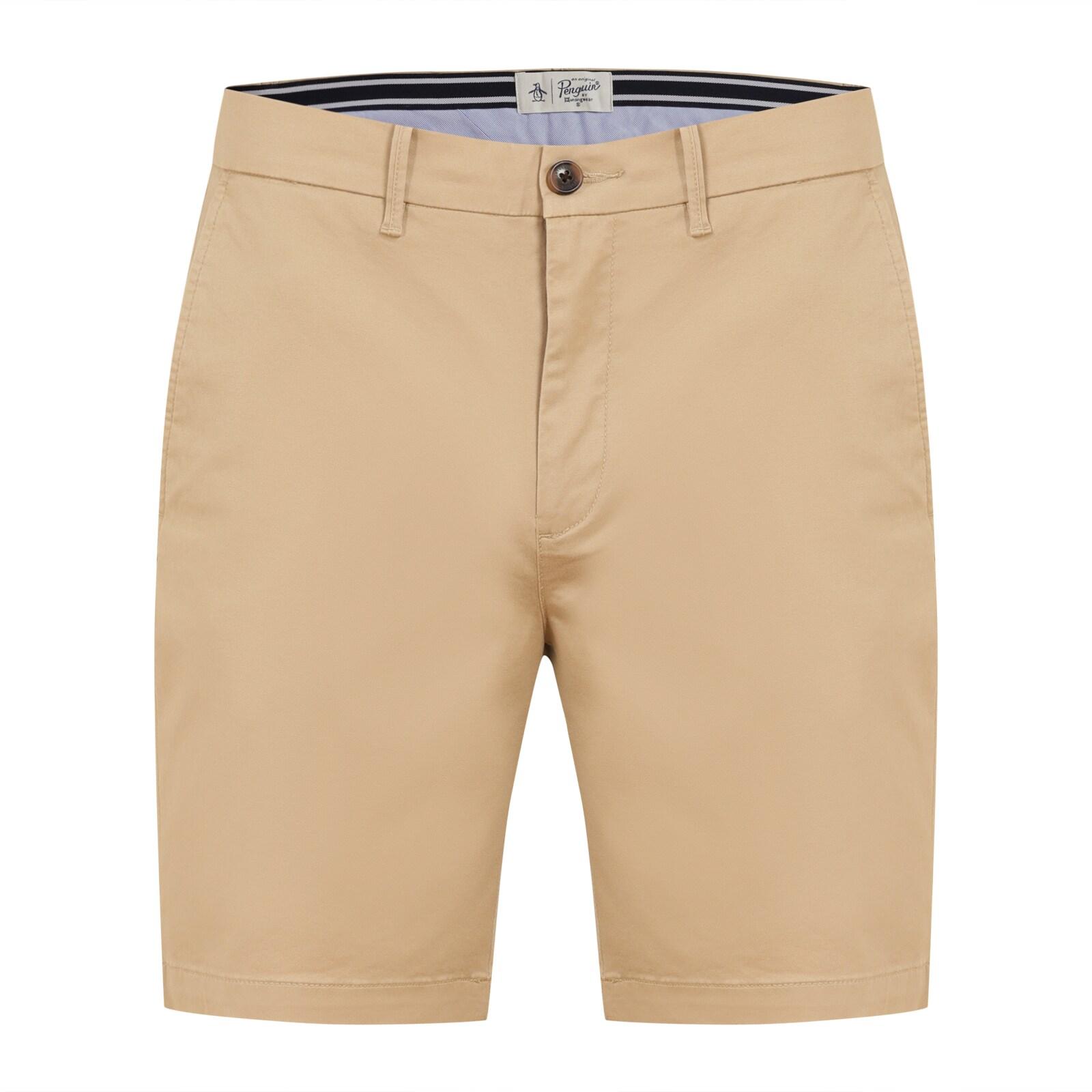 men beige solid back logo chino shorts
