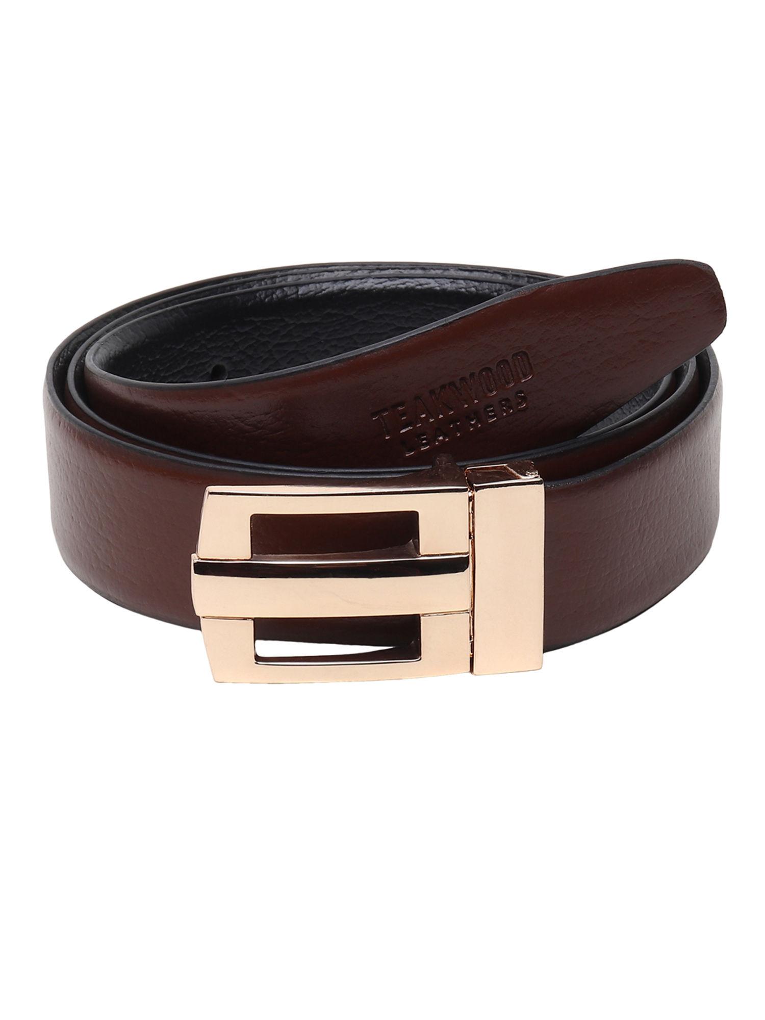 men black & brown textured leather semi formal reversible belt