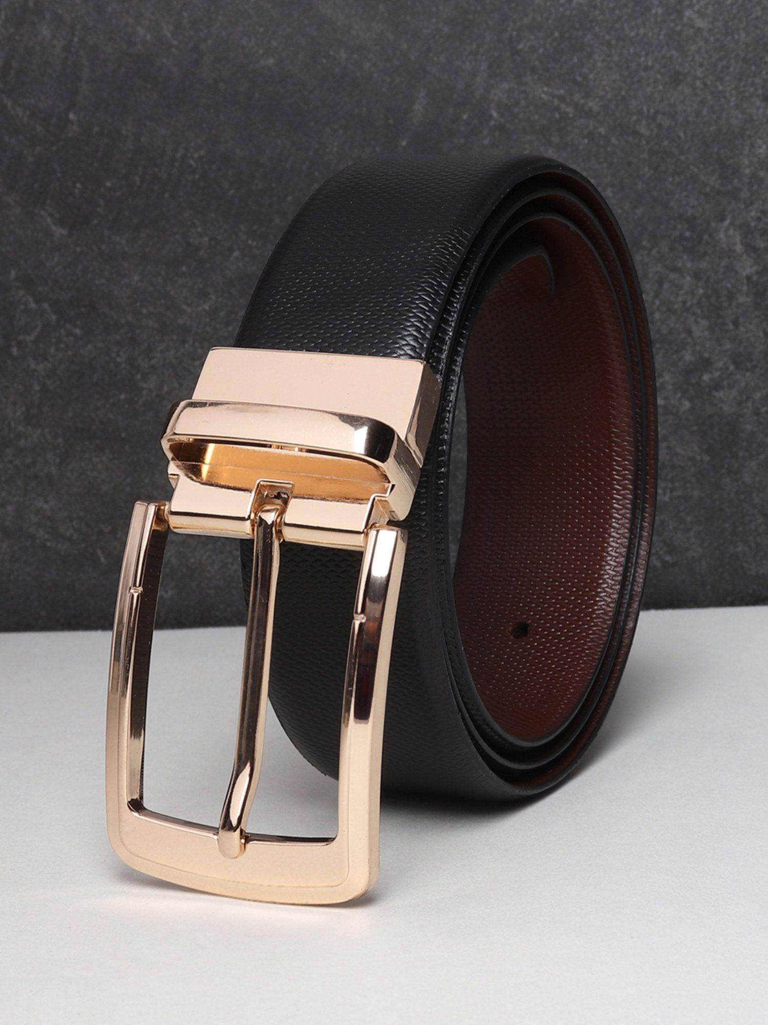 men black and brown textured reversible leather belt