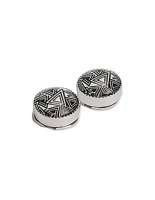 men black and white geometric pattern metallic cufflinks