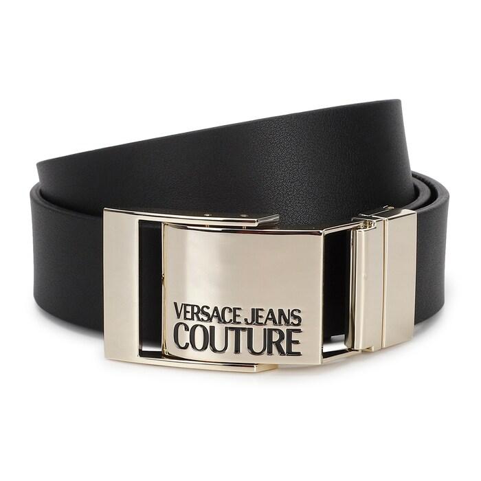 men black brand-name plaque buckle belt