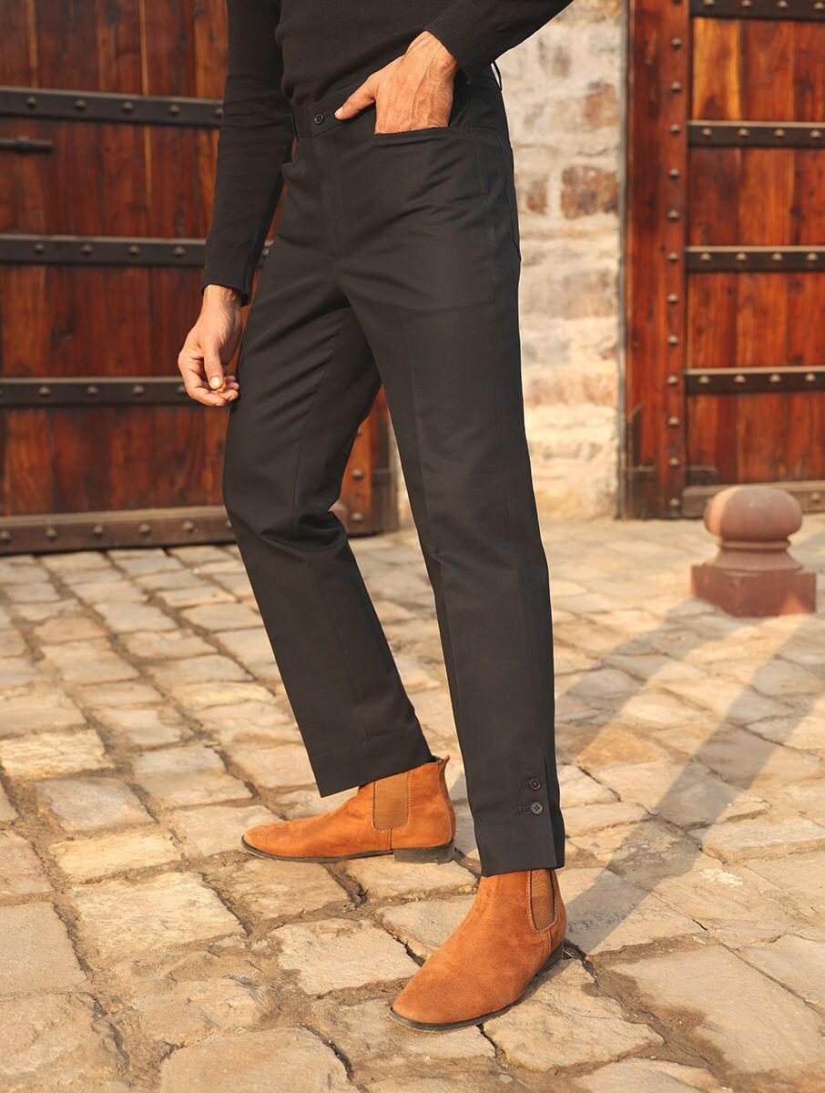 men black cotton solid long regular fit pants