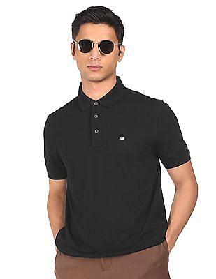 men black cotton solid polo shirt