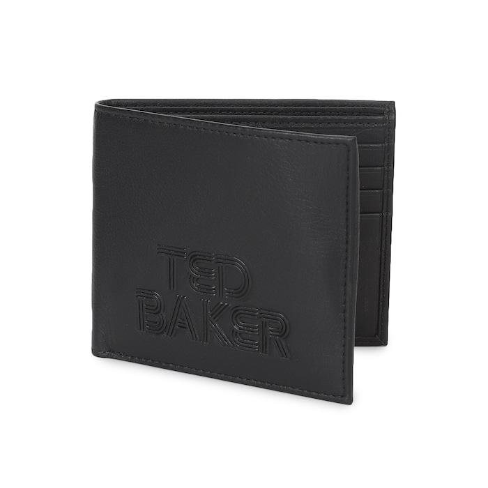 men black embossed branding bi-fold wallet