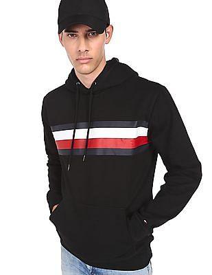 men black global stripe hooded sweatshirt