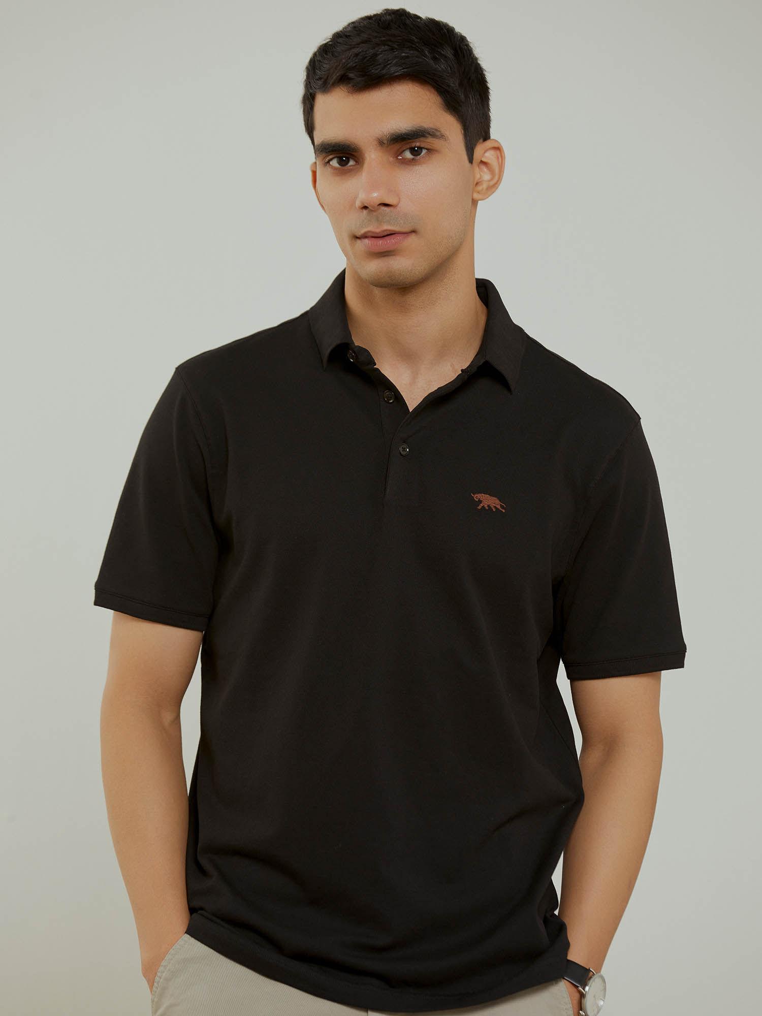 men black half sleeve pique polo t-shirt
