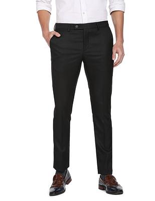 men black hudson tailored fit pinpoint oxford weave formal trousers