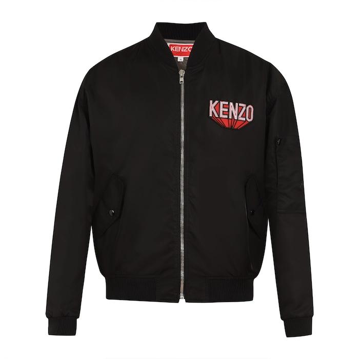 men black kenzo chest logo bomber jacket
