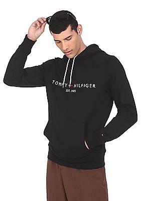 men black logo embroidered hooded sweatshirt