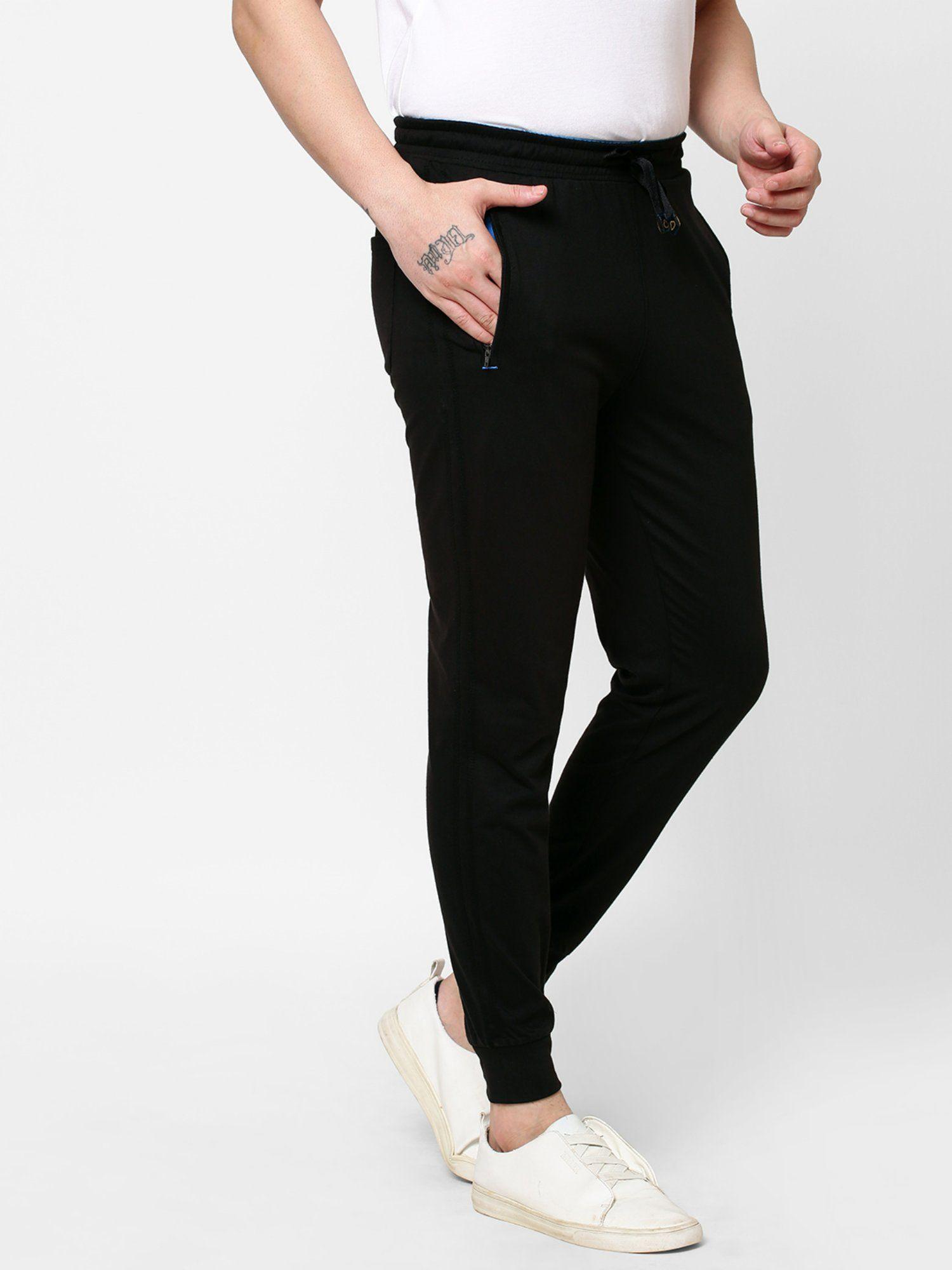 men black polyester solid joggers
