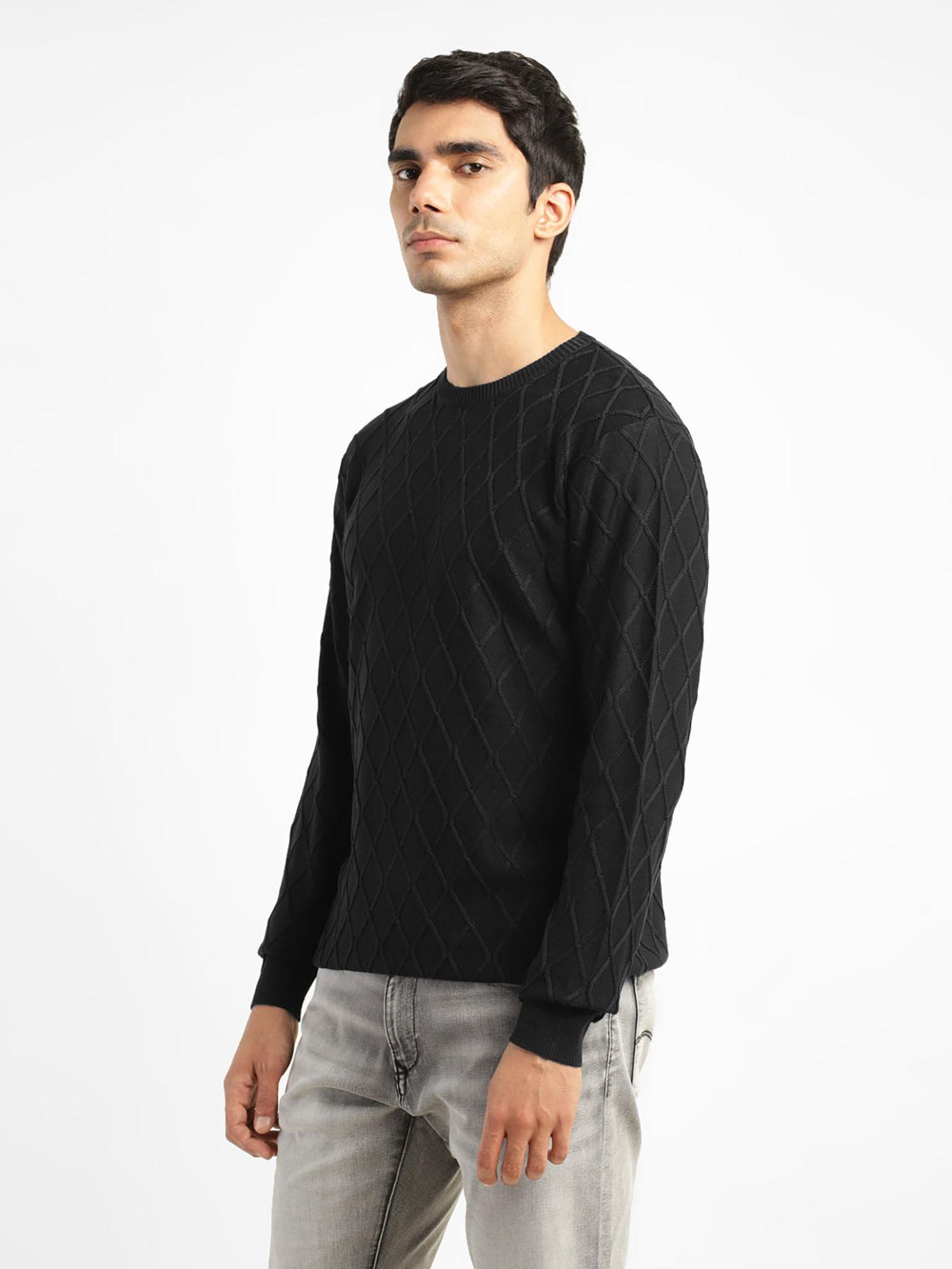 men black self design regular fit sweater