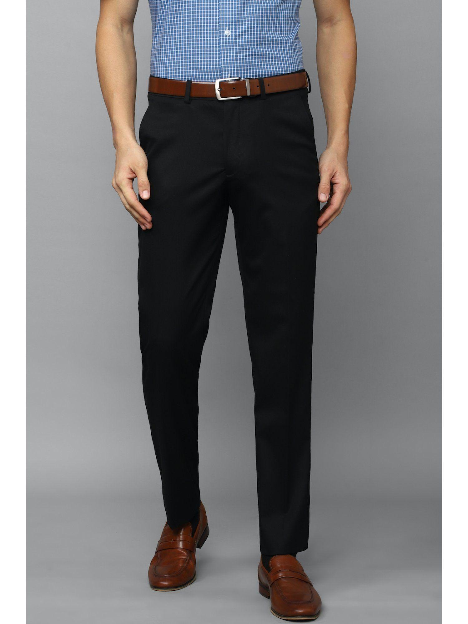 men black slim fit solid flat front formal trousers