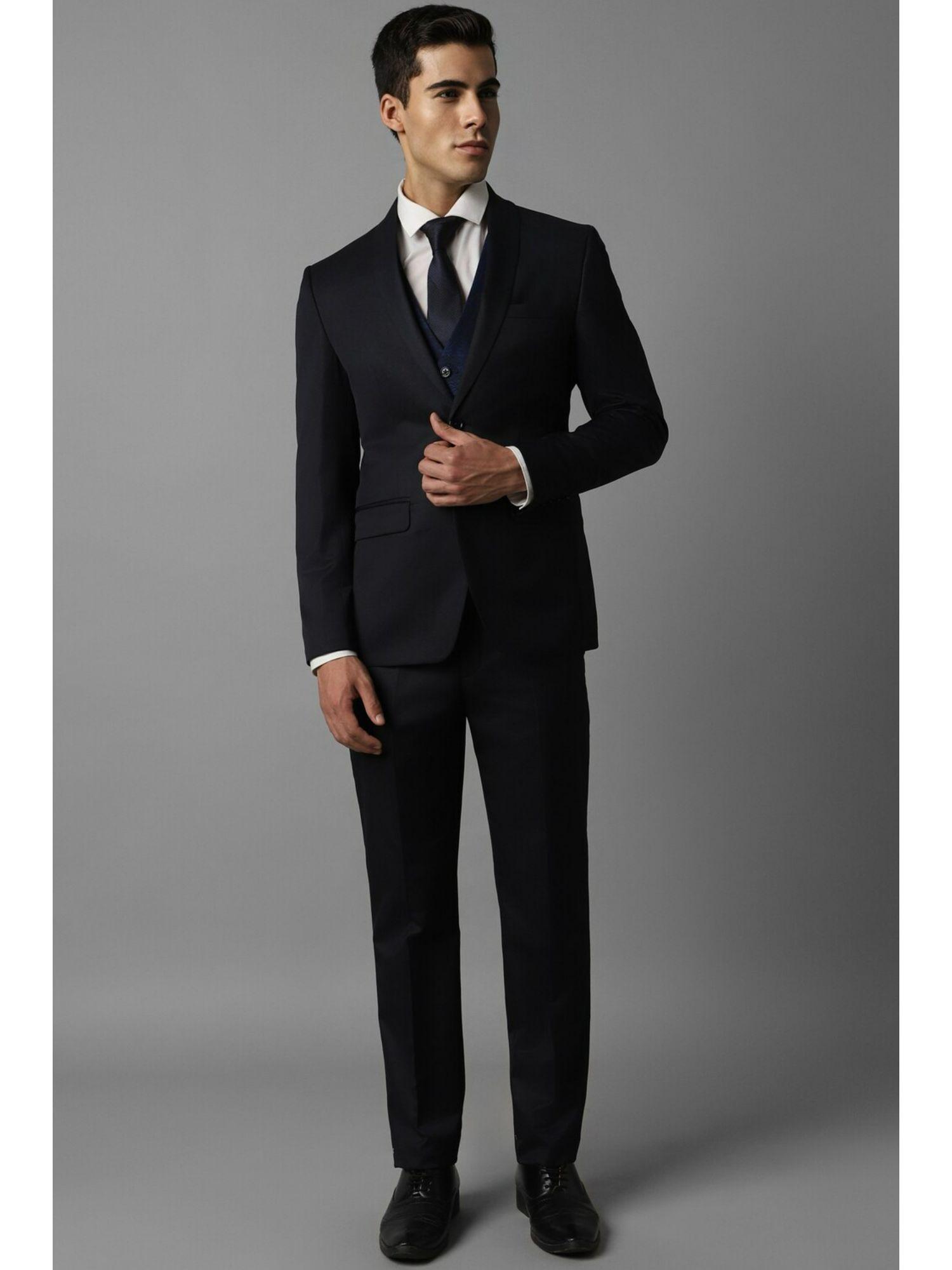 men black slim fit solid party three piece suit (set of 3)