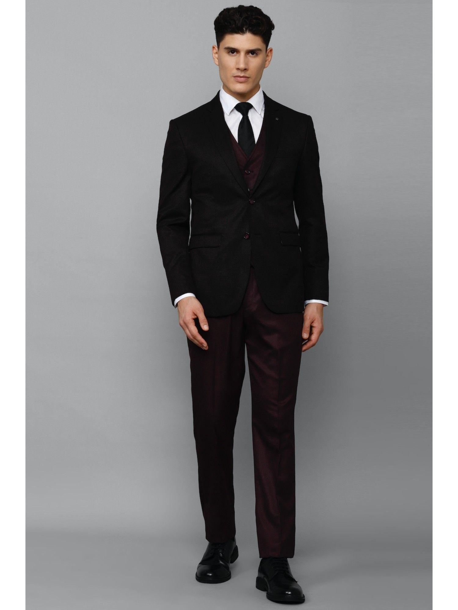 men black slim fit textured formal suit (set of 4)