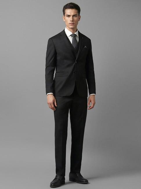 men black slim fit textured formal three piece suit
