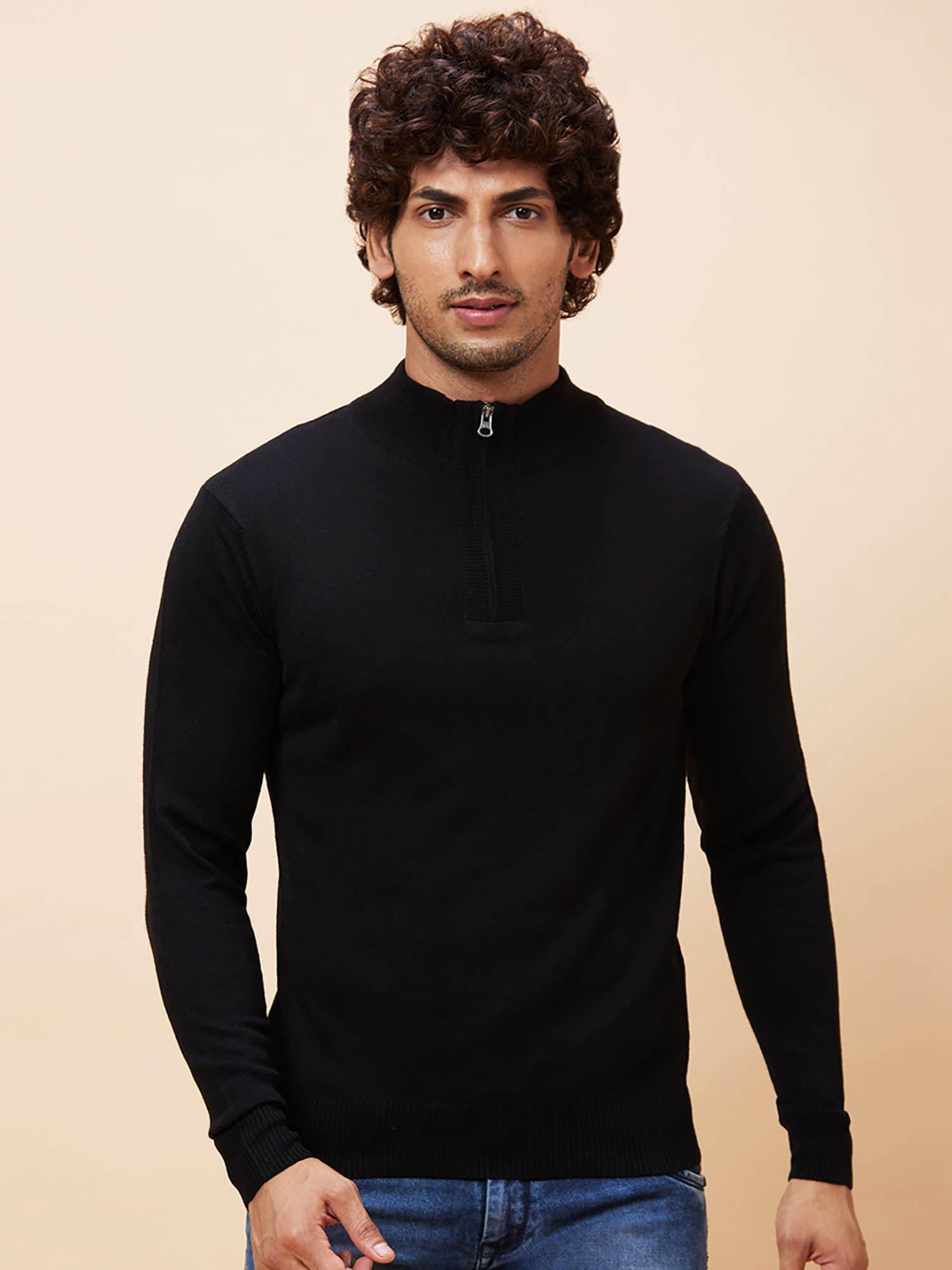 men black solid casual pullover sweater