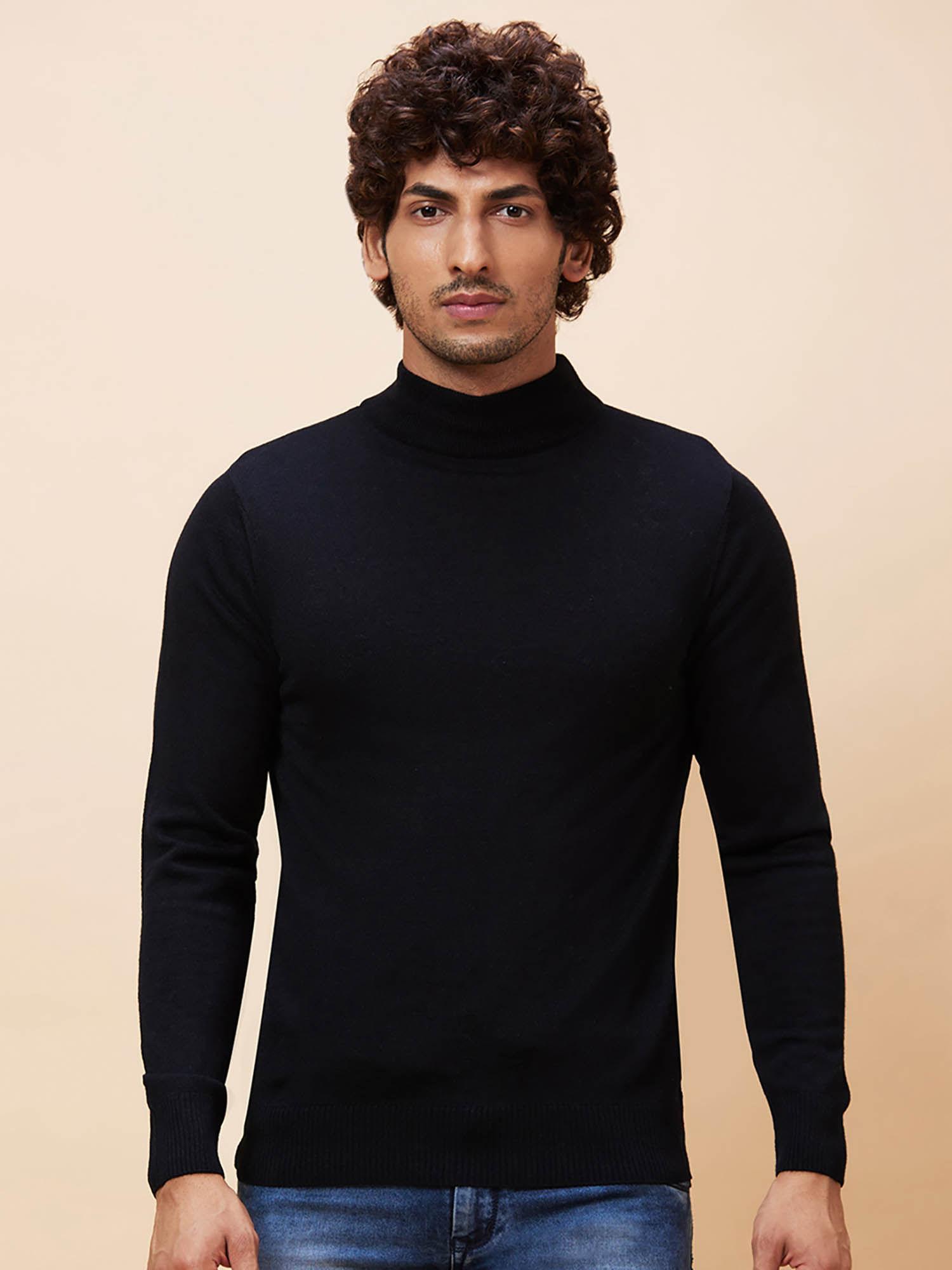 men black solid casual pullover sweater