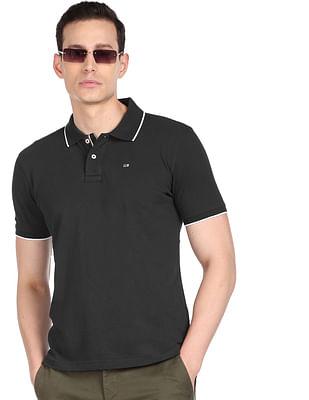 men black solid compact cotton polo shirt